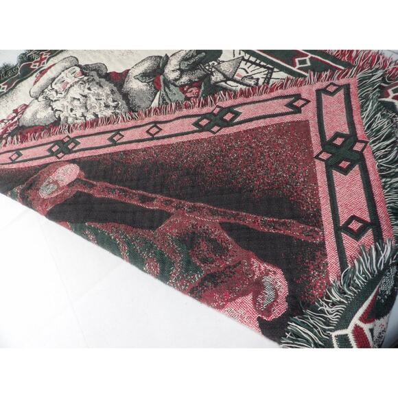 Tapestry Throw Blanket Christmas Santa Claus Red Green Holiday - Picture 9 of 9